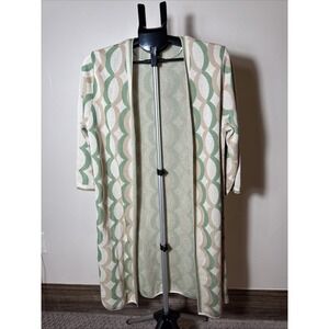 Cato Cardigan Sweater Medium 3/4 Sleeves Green Gold Ivory Shimmer